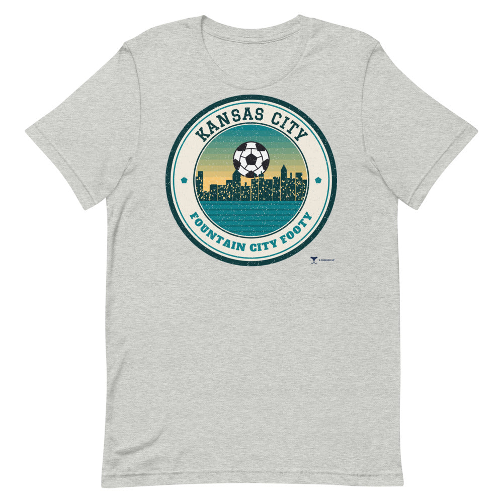 Kansas City Fountain City Footy Unisex Tee in athletic heather, design printed on the front, front view