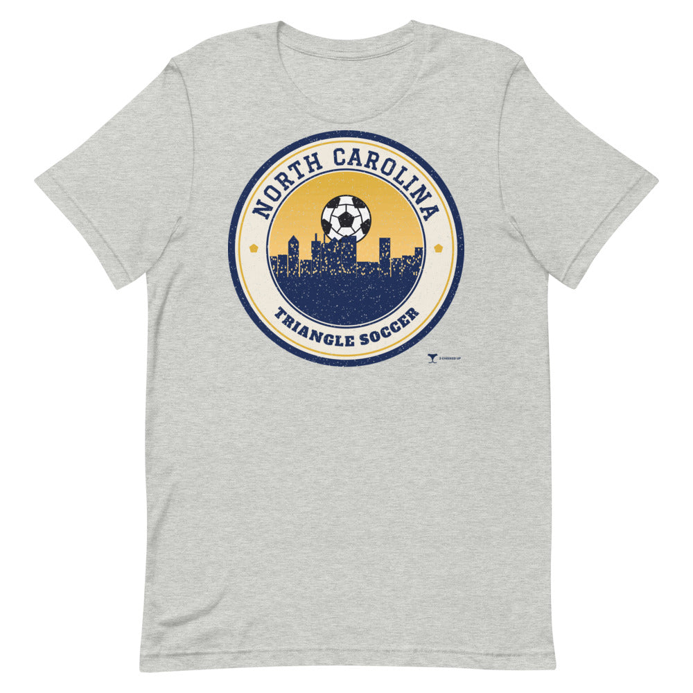 North Carolina Triangle Soccer Unisex Tee in athletic heather, design printed on the front, front view