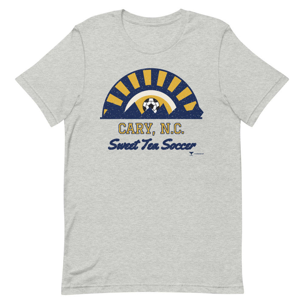 Cary, N.C. Sweet Tea Soccer Unisex Tee in athletic heather, design printed on the front, front view