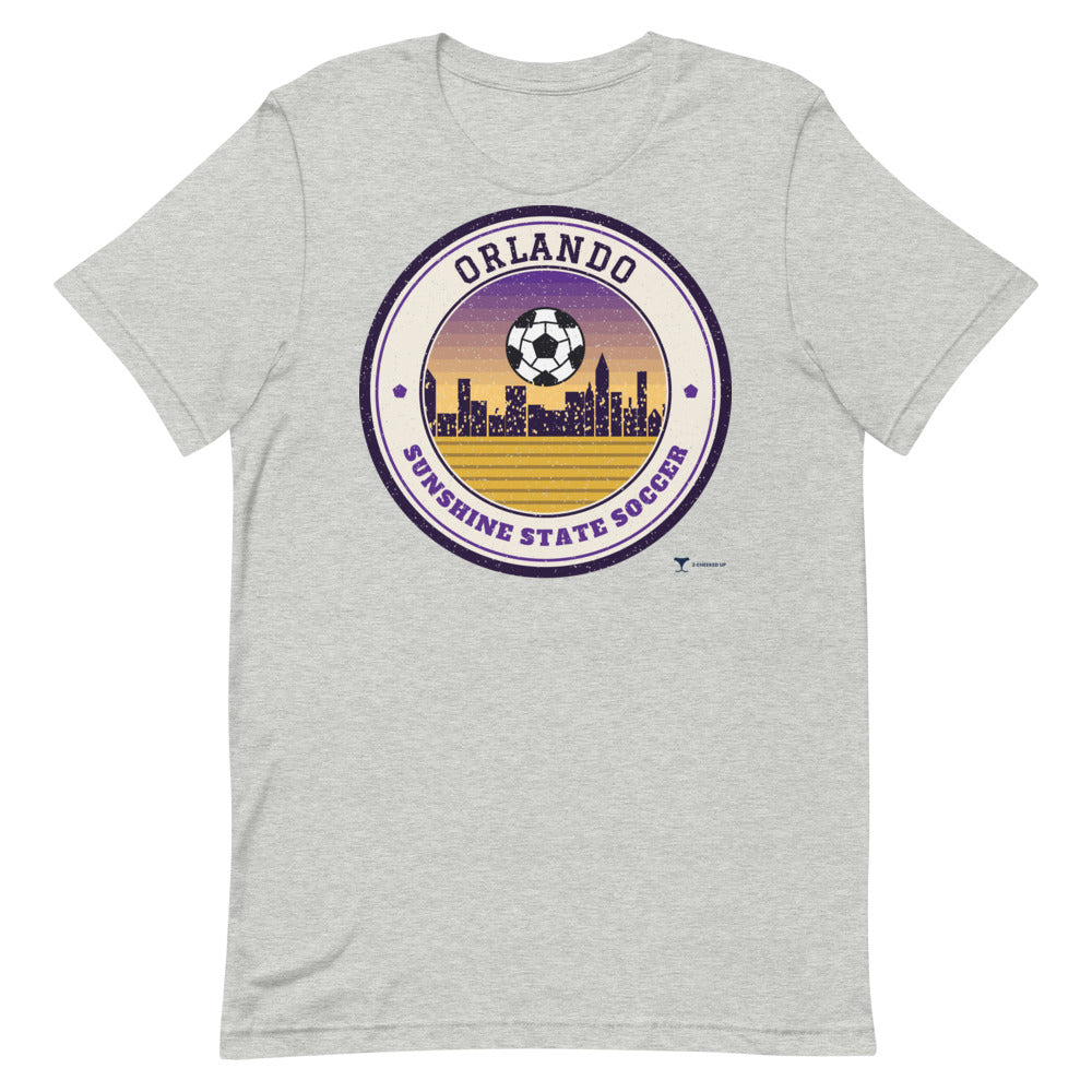 Orlando Sunshine State Soccer Unisex Tee in athletic heather, design printed on the front, front view