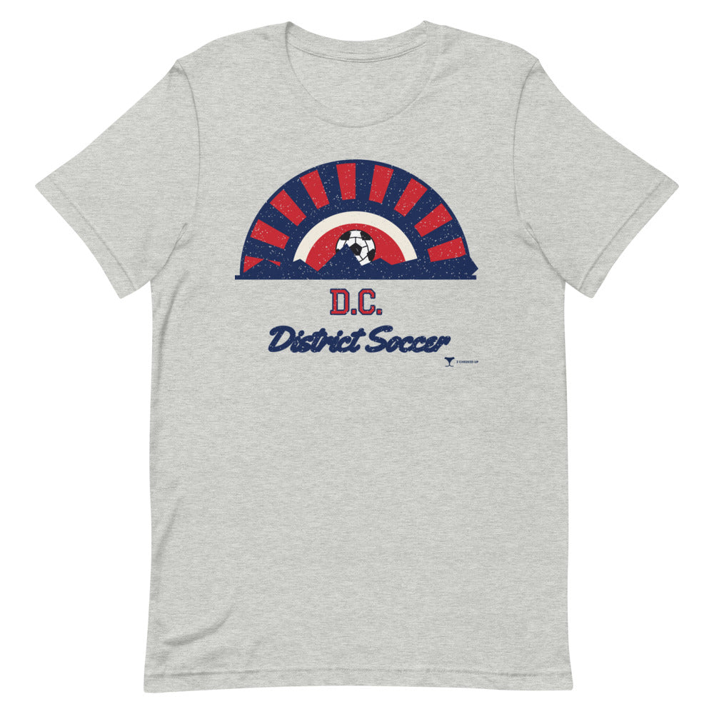 D.C. District Soccer Unisex Tee in athletic heather, design printed on the front, front view