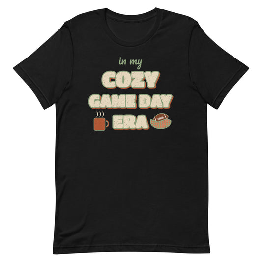 In My Cozy Game Day Era Unisex Tee in black, front view