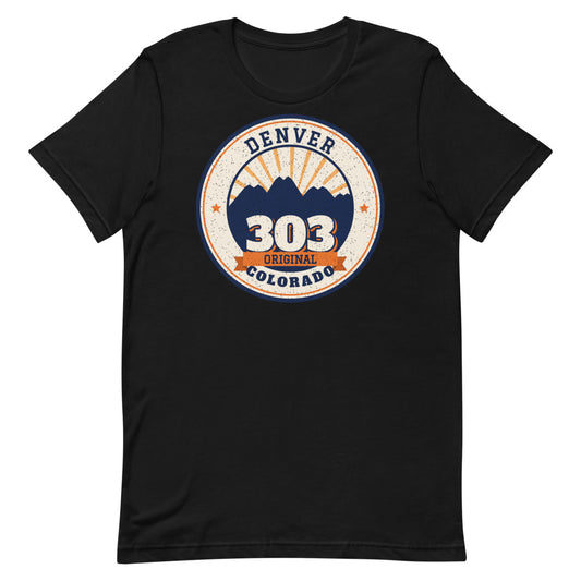 303 Original Denver Unisex Tee in black, front view
