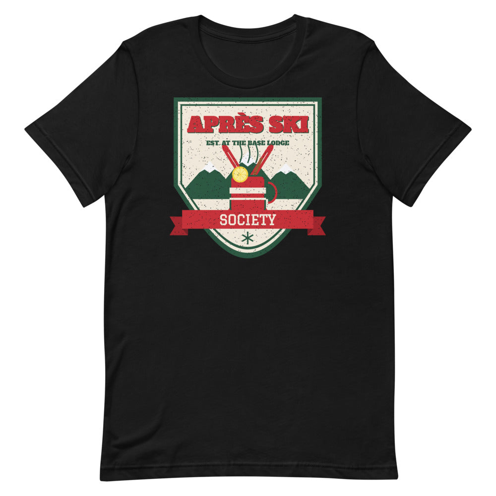 Après Ski Society Unisex Tee in black, front view