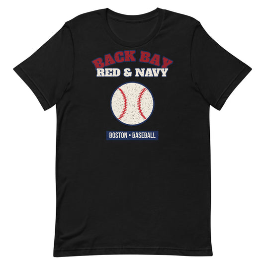 Back Bay Red & Navy Baseball Tee in black, front