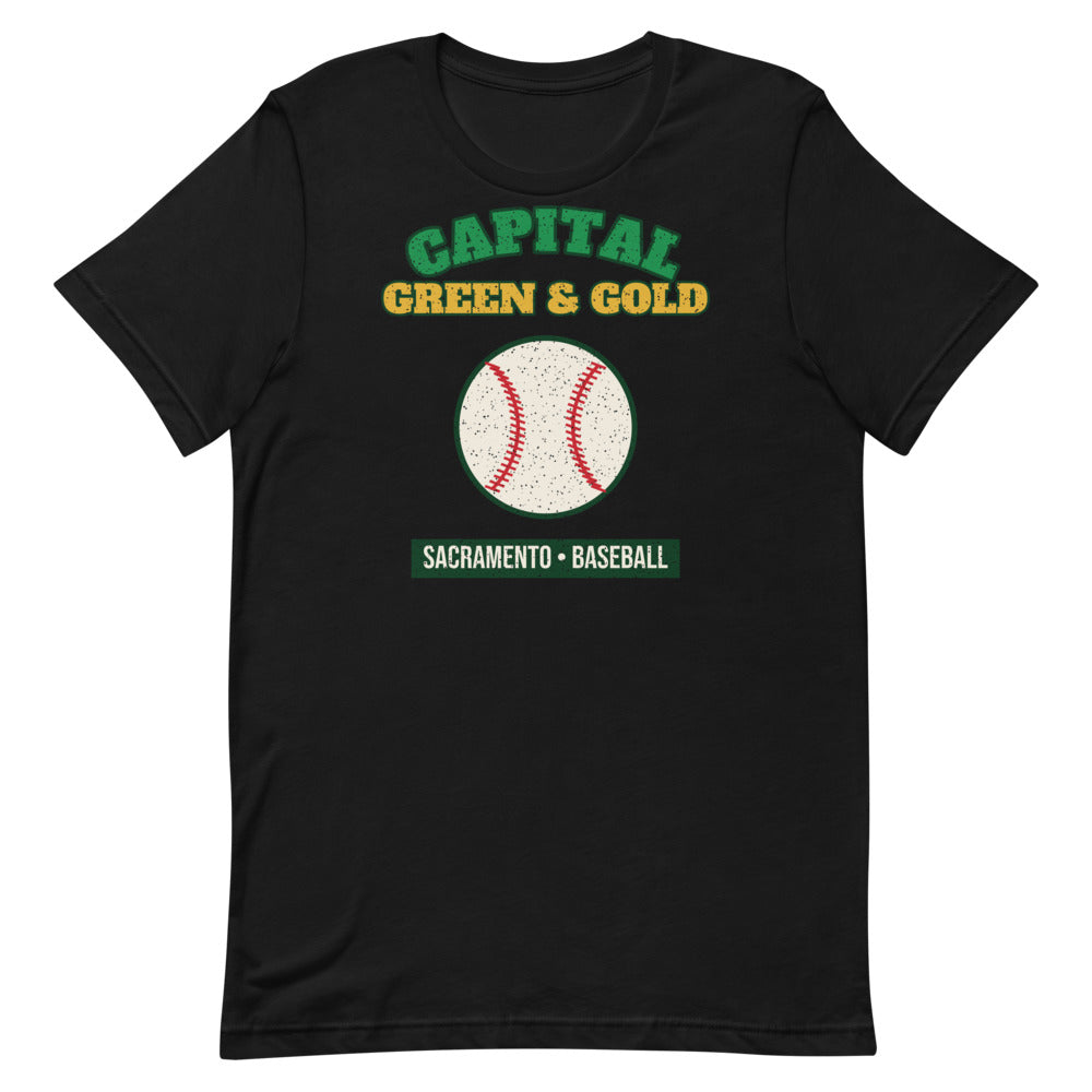 Capital Green & Gold Baseball Tee in black, front