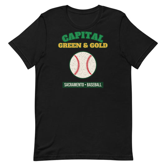 Capital Green & Gold Baseball Tee in black, front