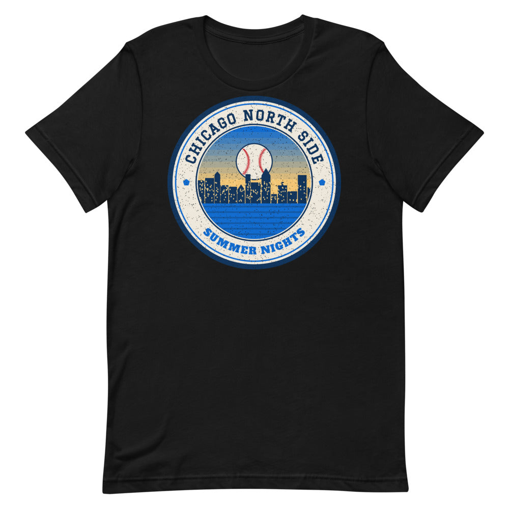 Chicago North Side Summer Nights Ballpark Tee in black, front