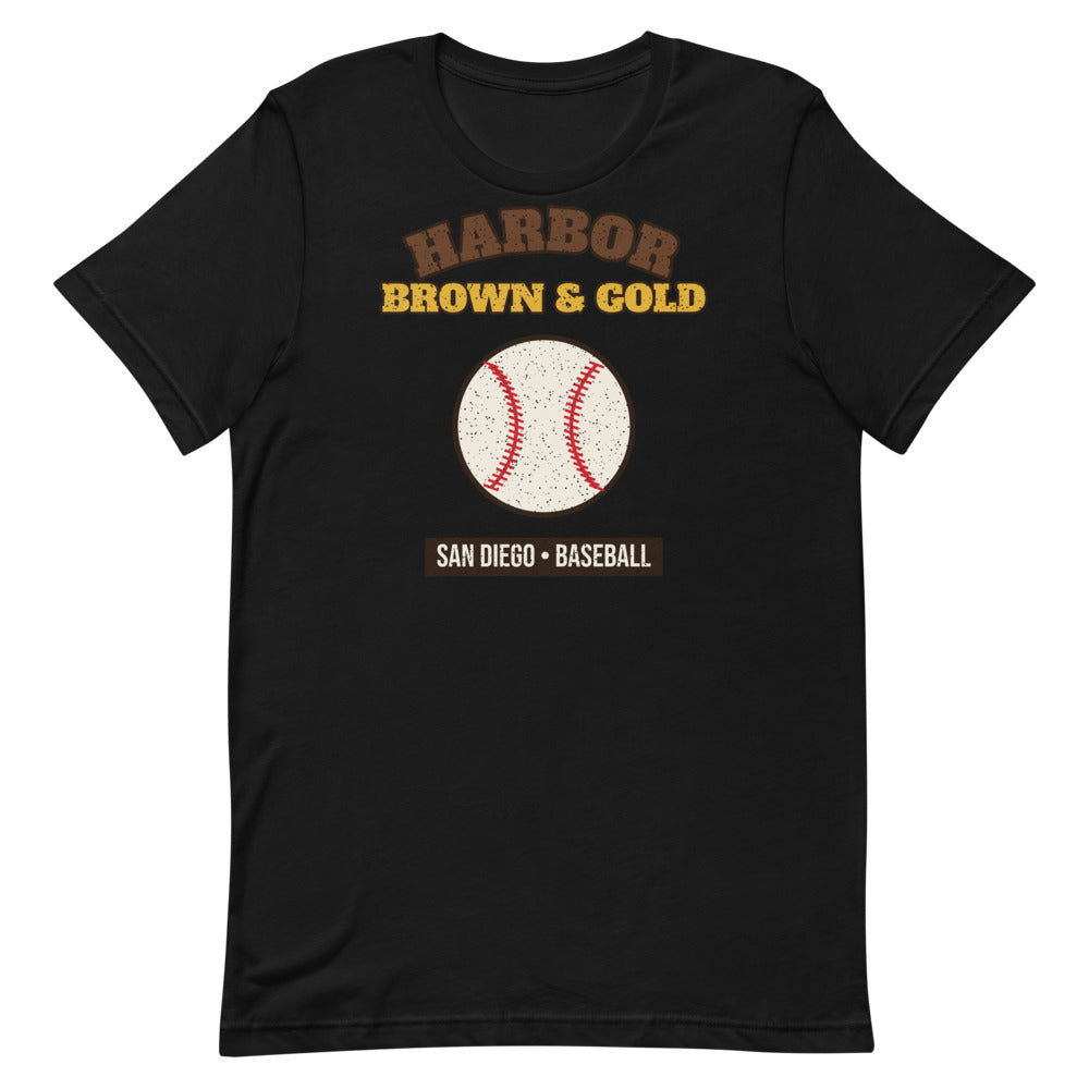 Harbor Brown & Gold Baseball Tee in black, front