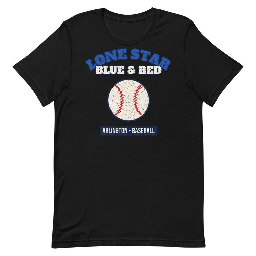 Lone Star Blue & Red Baseball Tee in black, front