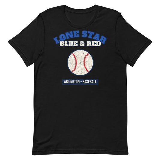 Lone Star Blue & Red Baseball Tee in black, front