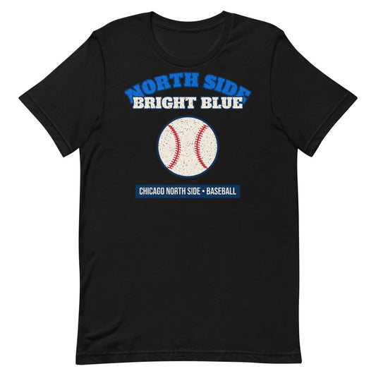 North Side Bright Blue Baseball Tee in black, front