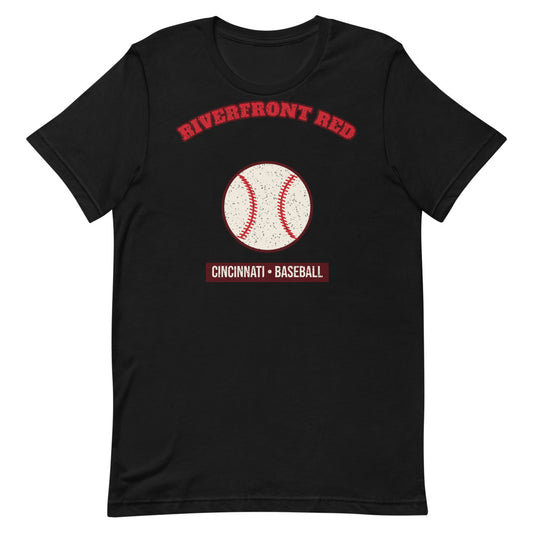 Riverfront Red Baseball Tee in black, front