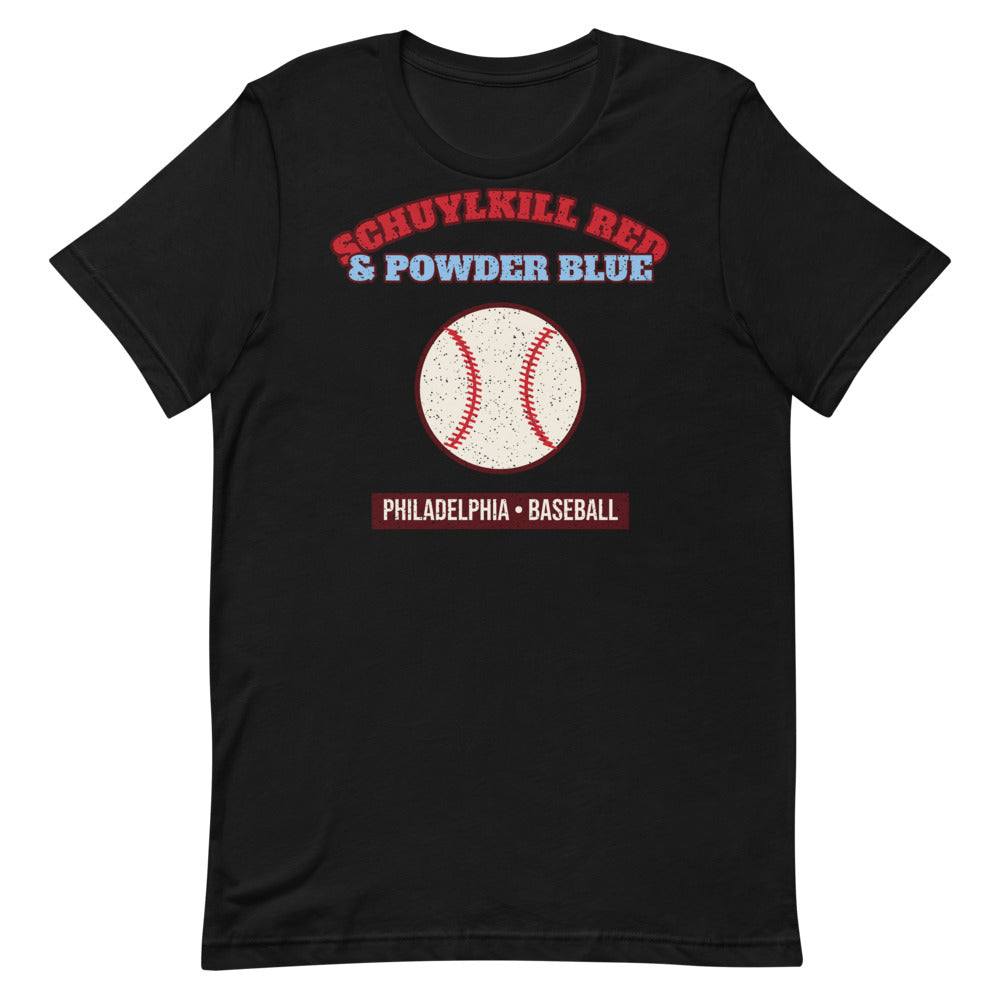 Schuylkill Red & Powder Blue Baseball Tee in black, front
