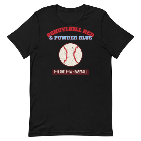 Schuylkill Red & Powder Blue Baseball Tee in black, front
