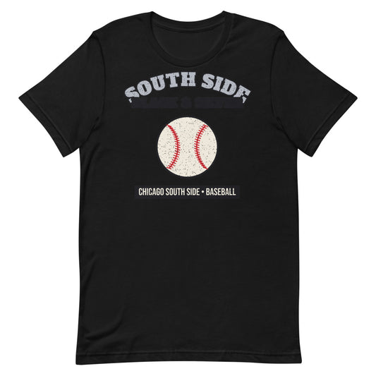 South Side Black & Silver Baseball Tee in black, front