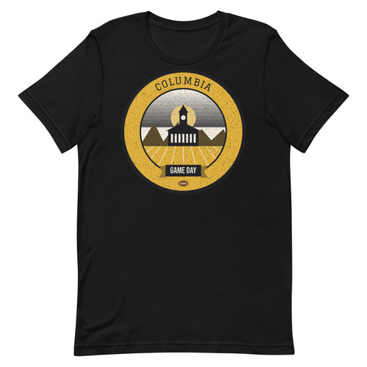 Black & Gold Columns Game Day Tee in black, front