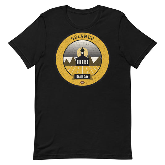 Black & Gold Space Coast Game Day Tee in black, front