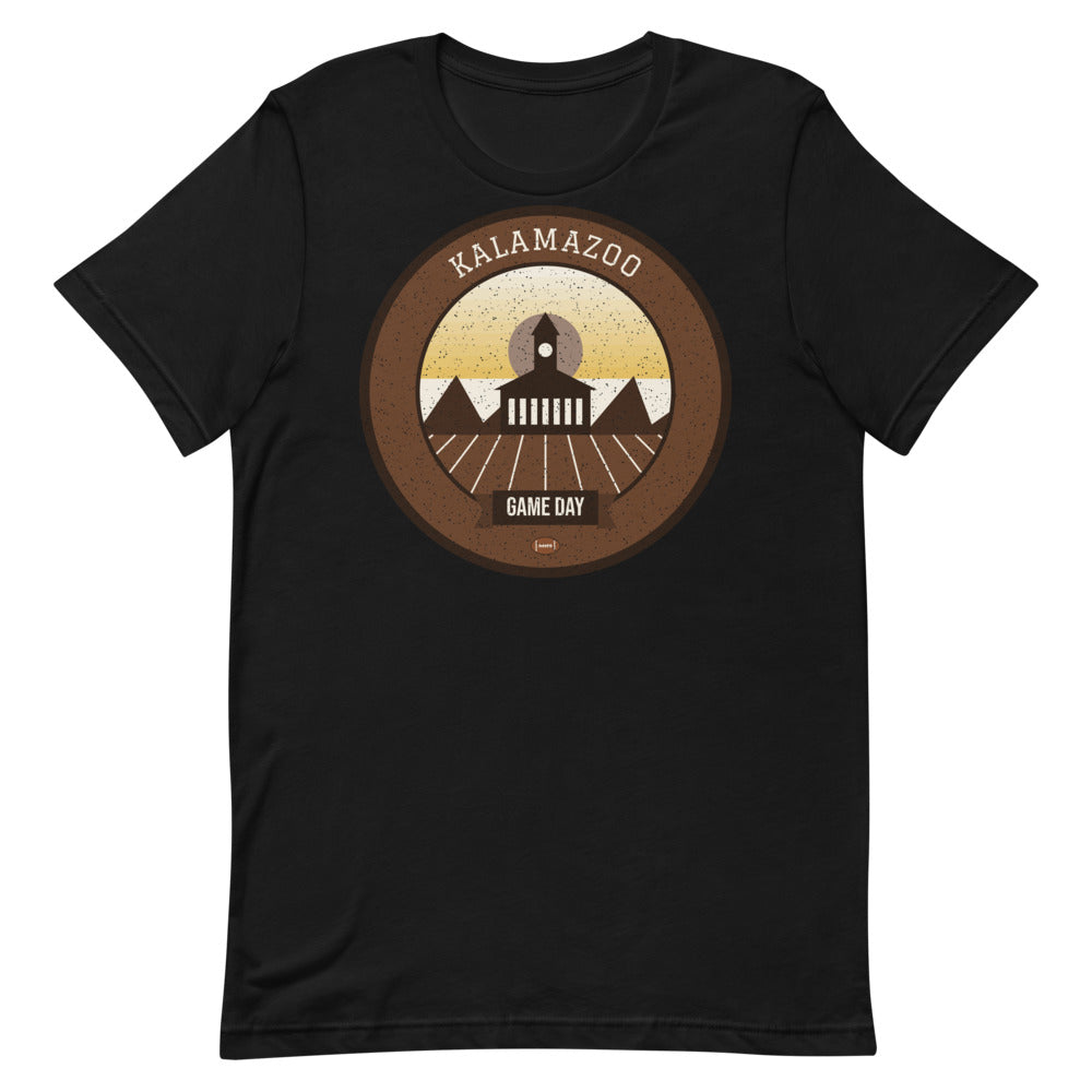 Brown & Gold Kalamazoo Game Day Tee in black, front