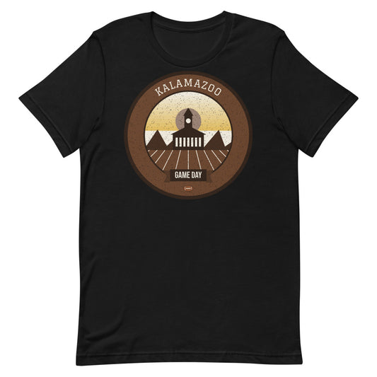 Brown & Gold Kalamazoo Game Day Tee in black, front