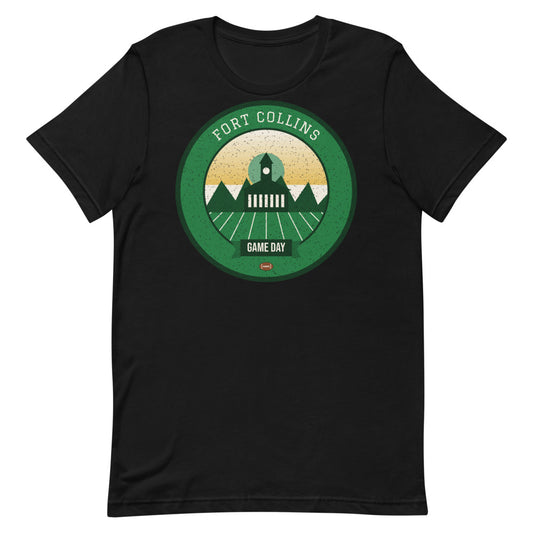 Green & Gold Foothills Game Day Tee in black, front