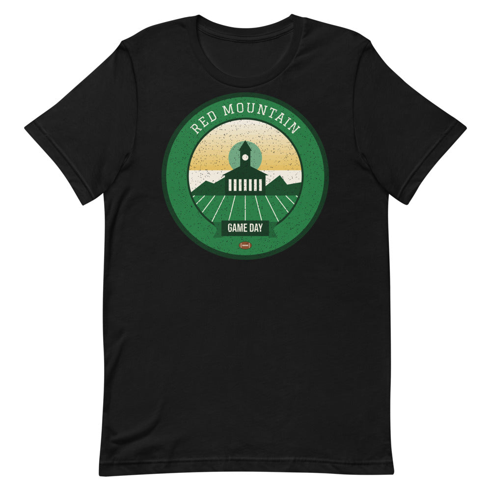 Green & Gold Red Mountain Game Day Tee in black, front