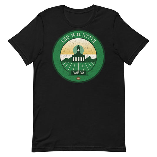 Green & Gold Red Mountain Game Day Tee in black, front