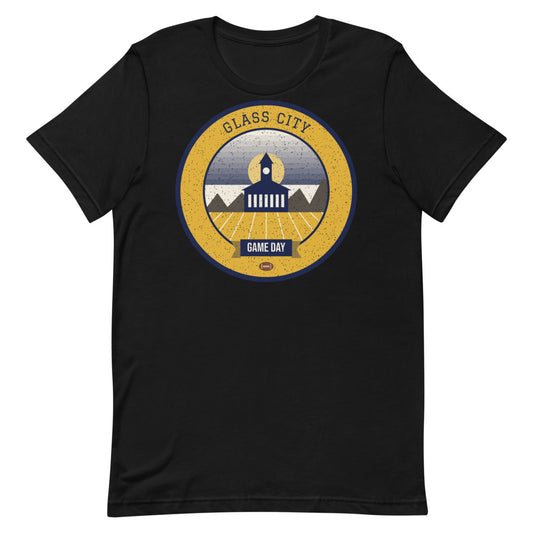 Midnight Blue Glass City Game Day Tee in black, front