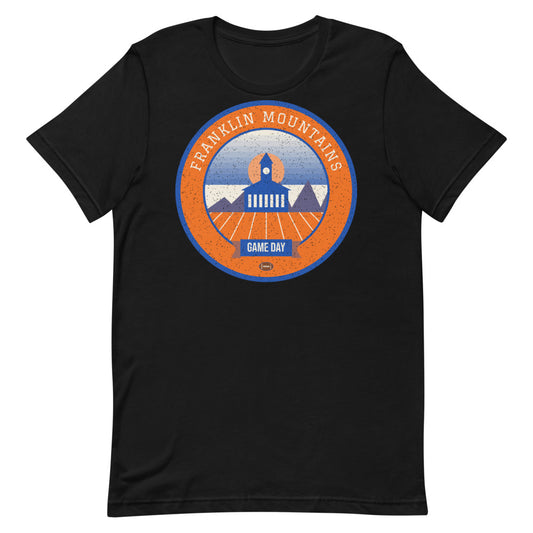 Orange & Blue Borderland Game Day Tee in black, front