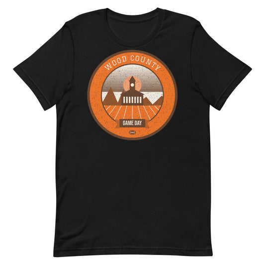 Orange & Brown Farmland Game Day Tee in black, front