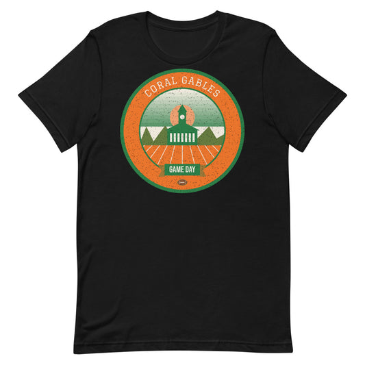 Orange & Green Coral Gables Game Day Tee in black, front