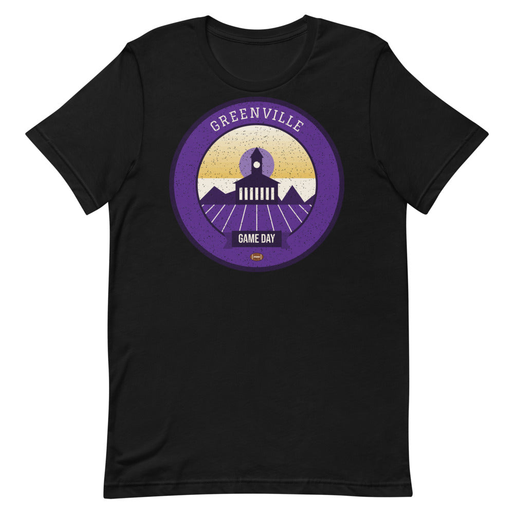 Purple & Gold Tobacco Barn Game Day Tee in black, front