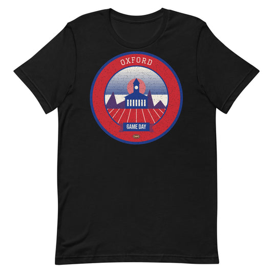 Red & Blue Courthouse Square Game Day Tee in black, front