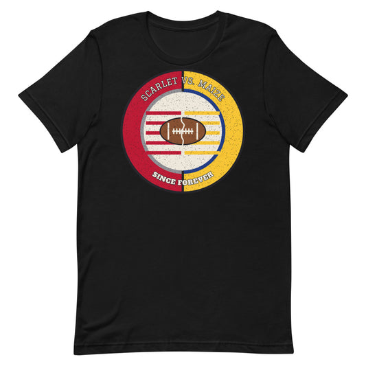Scarlet vs Maize Since Forever Football Tee in black, front