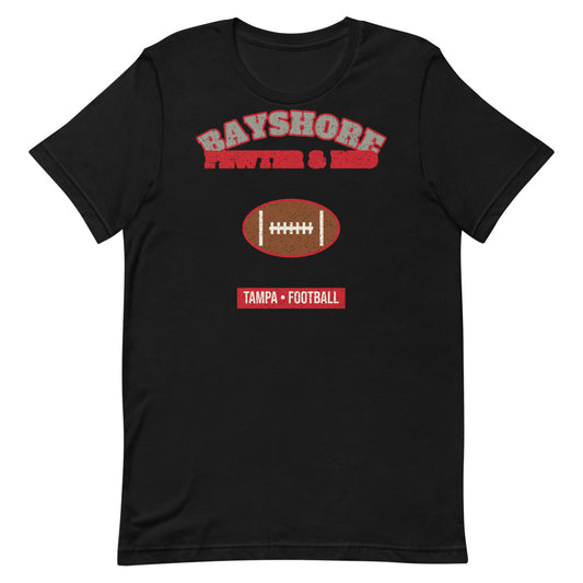 Bayshore Pewter & Red Football Tee in black, front