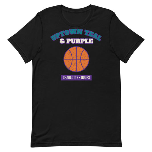 Uptown Teal & Purple Hoops Tee in black, front