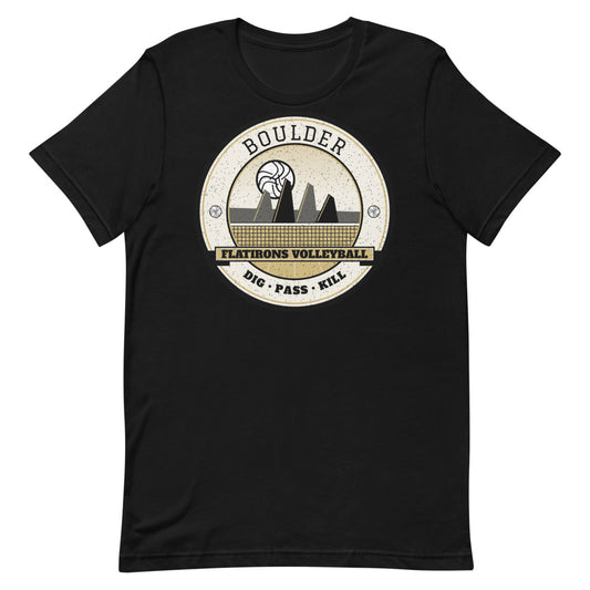 Boulder Flatirons Volleyball Tee in black, front