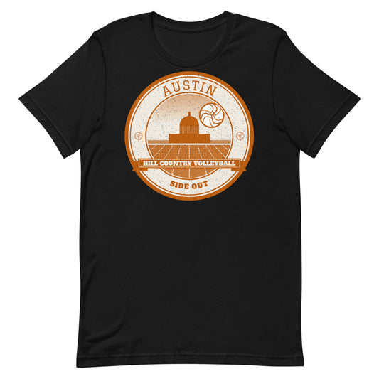 Austin Hill Country Volleyball Tee in black, front