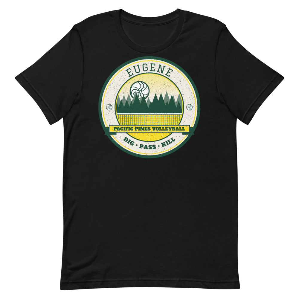 Eugene Pacific Pines Volleyball Tee in black, front
