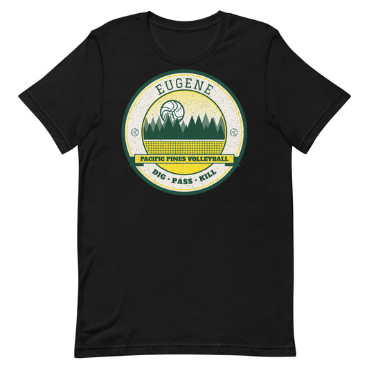 Eugene Pacific Pines Volleyball Tee in black, front