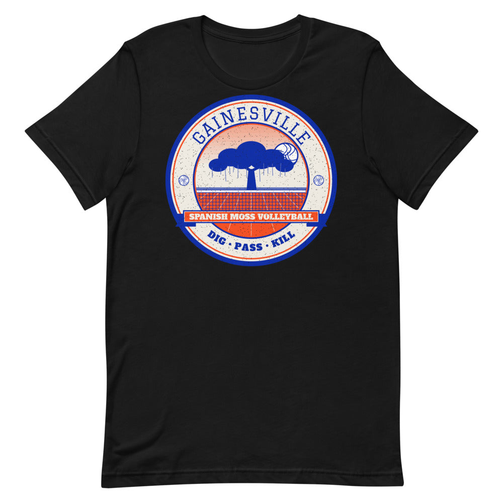 Gainesville Spanish Moss Volleyball Tee in black, front