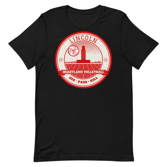 Lincoln Heartland Volleyball Tee in black, front