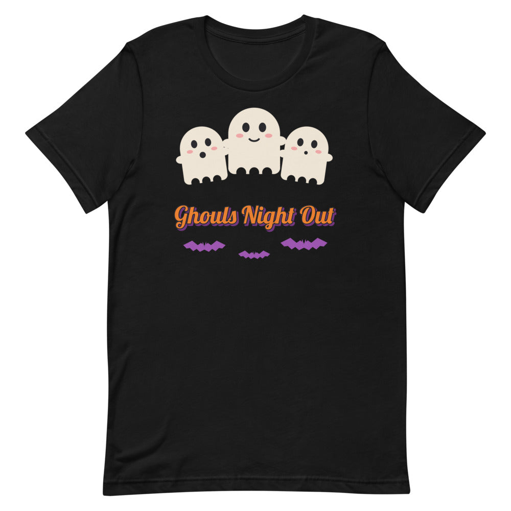 Ghouls Night Out Unisex Tee in black, design printed on the front, front view
