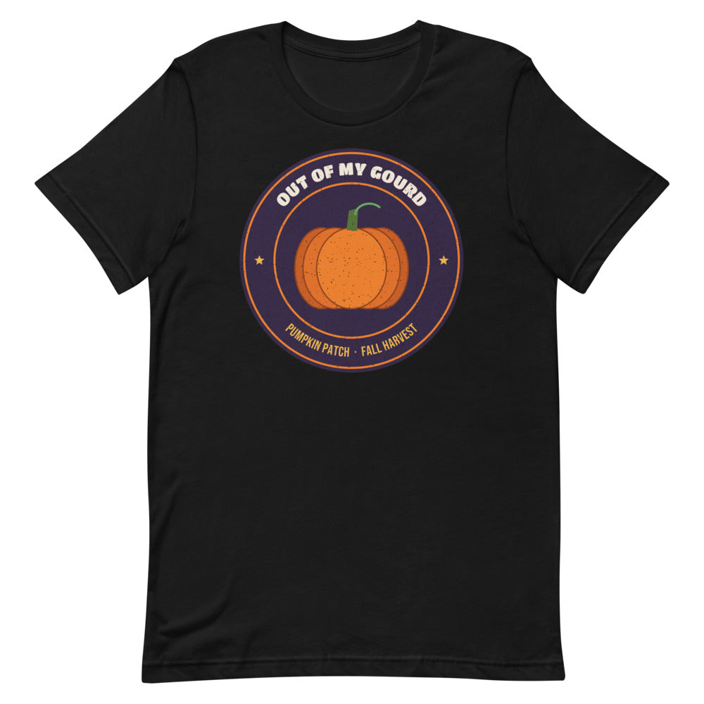Out of My Gourd Unisex Tee in black, design printed on the front, front view