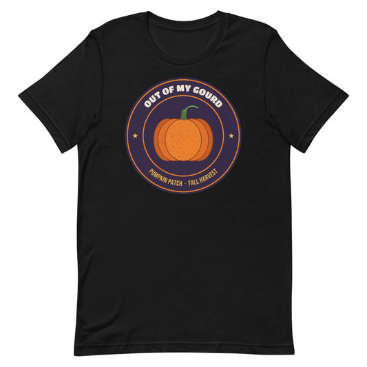 Out of My Gourd Unisex Tee in black, design printed on the front, front view