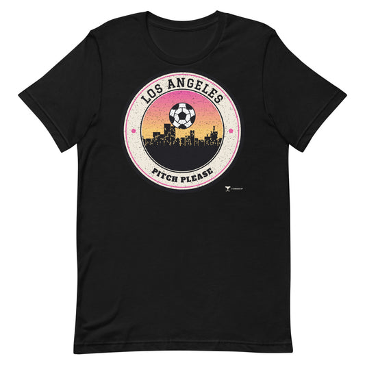 Los Angeles Pitch Please Unisex Tee in black, design printed on the front, front view