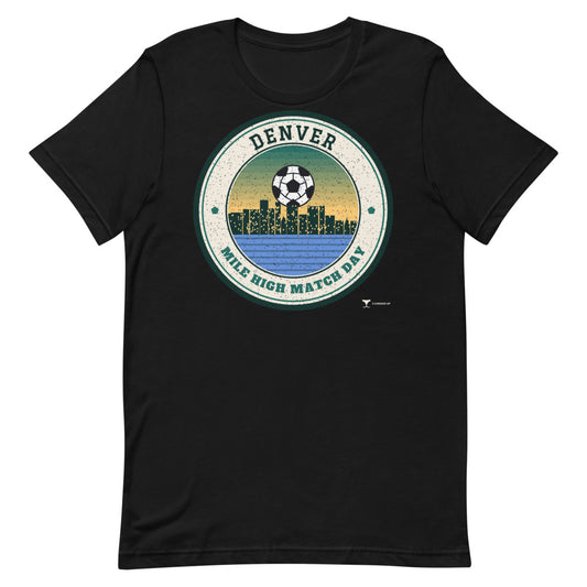 Denver Mile High Match Day Unisex Tee in black, design printed on the front, front view