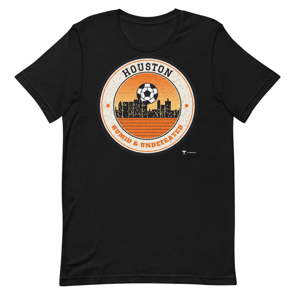 Houston Humid & Undefeated Unisex Tee in black, design printed on the front, front view