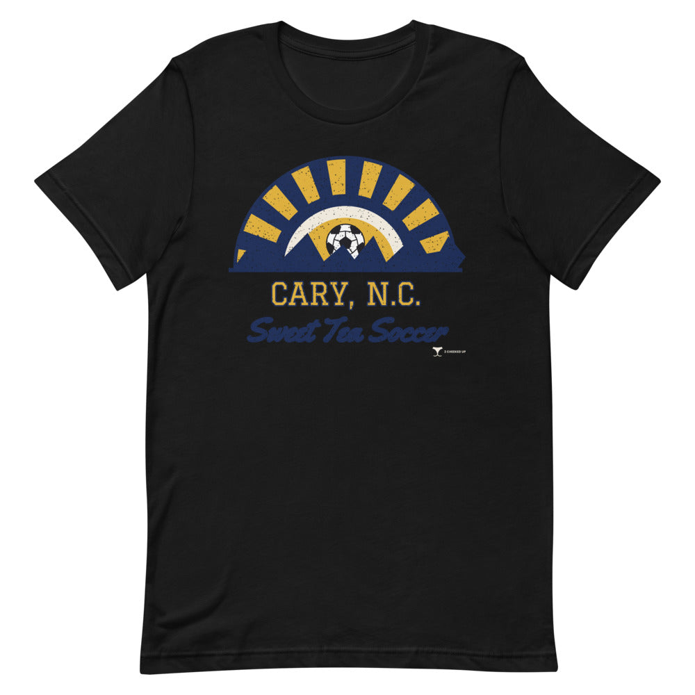 Cary, N.C. Sweet Tea Soccer Unisex Tee in black, design printed on the front, front view