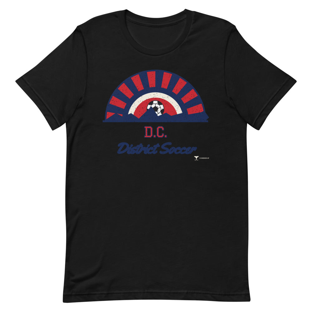 D.C. District Soccer Unisex Tee in black, design printed on the front, front view